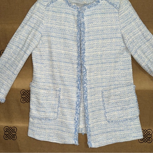 Zara NWT! Blue Kate Middleton Style Tweed Jacket In Light Blue Size L - Picture 4 of 16